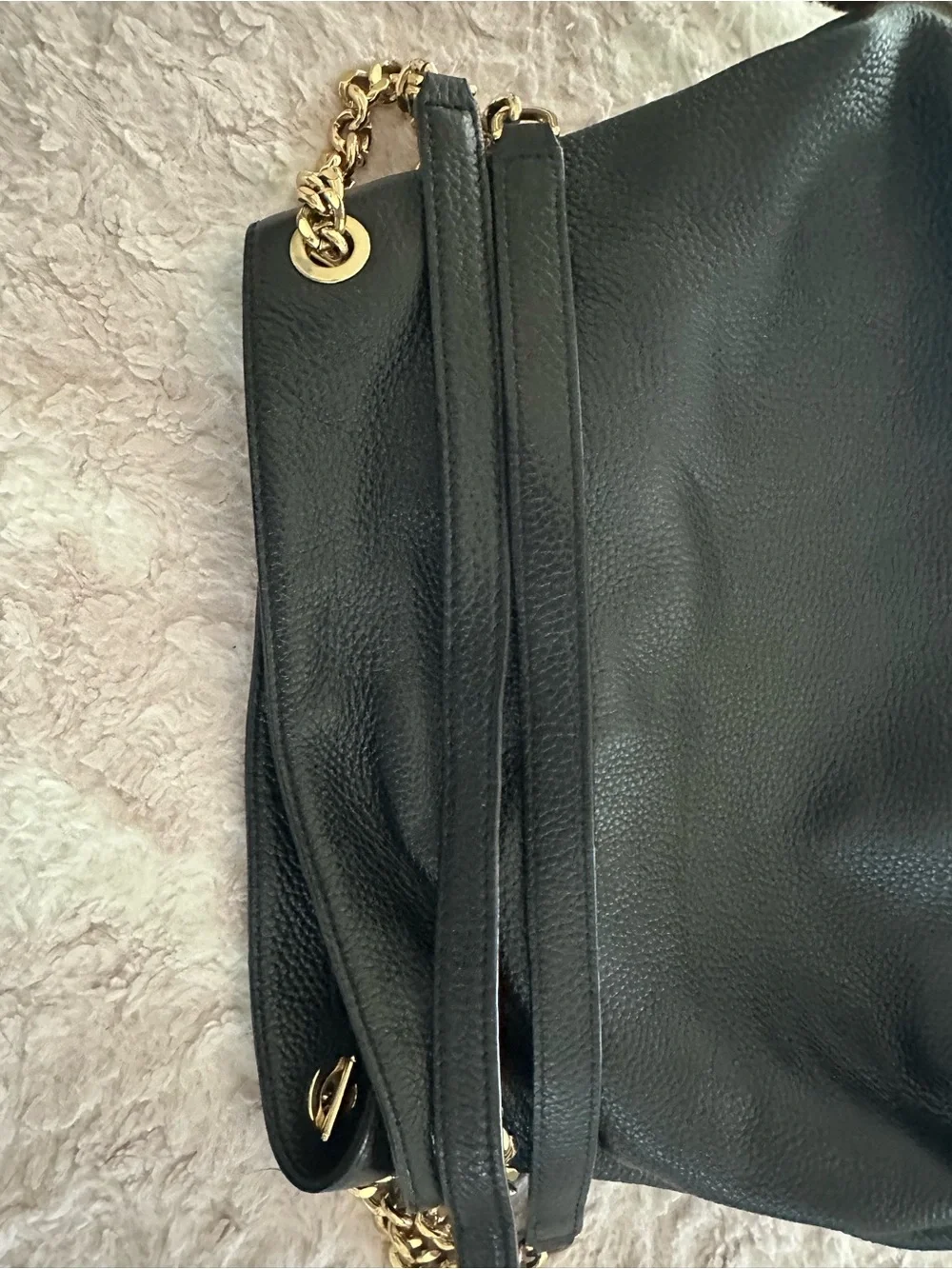 Michael Kors Set: Jet Set Handbag & Continental Wallet In Black Pebbled Leather.